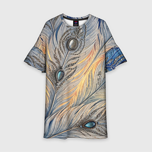 Детское платье Синие перья с самоцветами / 3D-принт – фото 1