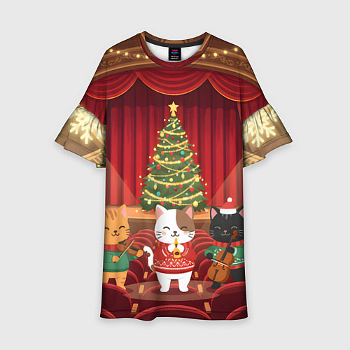 Детское платье Новогодние котики музыканты / 3D-принт – фото 1