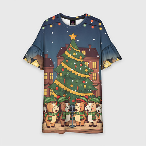 Детское платье Новогодний хор лошадок / 3D-принт – фото 1