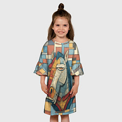 Платье клеш для девочки Конь и квадраты, цвет: 3D-принт — фото 2