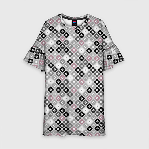 Детское платье Цветочный серо-розовый узор ретро / 3D-принт – фото 1