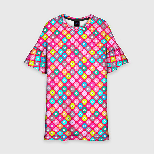 Детское платье Разноцветный цветочный узор ретро / 3D-принт – фото 1