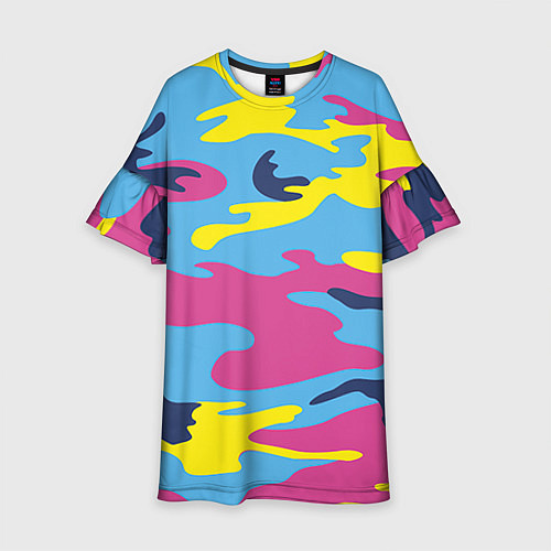 Детское платье Камуфляж: голубой/розовый/желтый / 3D-принт – фото 1