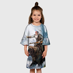 Платье клеш для девочки Русский воин на медведе, цвет: 3D-принт — фото 2
