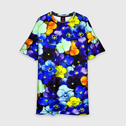 Платье клеш для девочки Синие цветы, цвет: 3D-принт