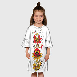 Платье клеш для девочки Хохлома: цветы, цвет: 3D-принт — фото 2