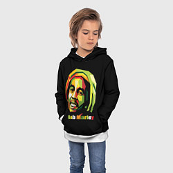 Толстовка-худи детская Bob Marley Smile, цвет: 3D-белый — фото 2