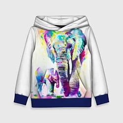Толстовка-худи детская Акварельные слоны, цвет: 3D-синий