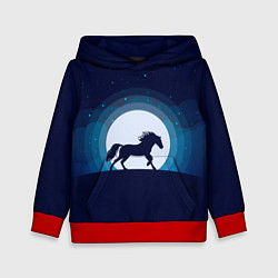 Толстовка-худи детская Лошадь под луной, цвет: 3D-красный