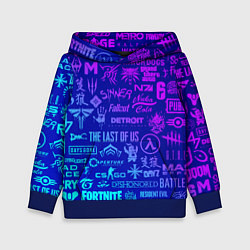 Толстовка-худи детская Неоновые геймерские лого, цвет: 3D-синий