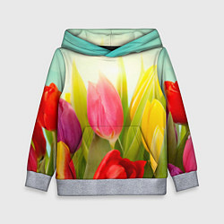 Толстовка-худи детская Цветущие тюльпаны, цвет: 3D-меланж