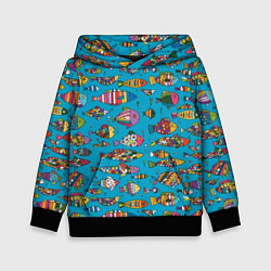 Толстовка-худи детская Разноцветные рыбы, цвет: 3D-черный