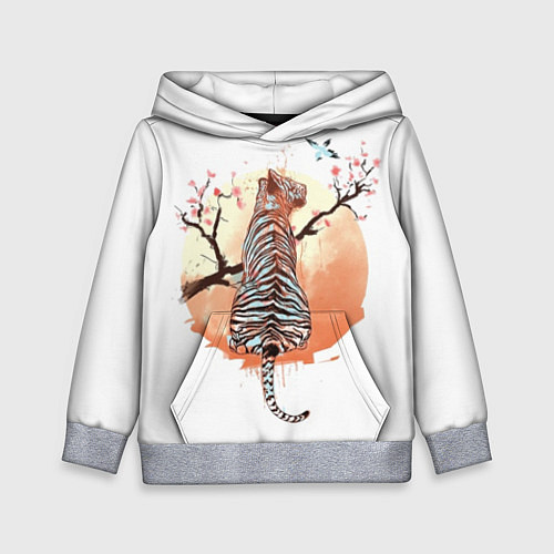 Детская толстовка Тигр на дереве сакуры / 3D-Меланж – фото 1