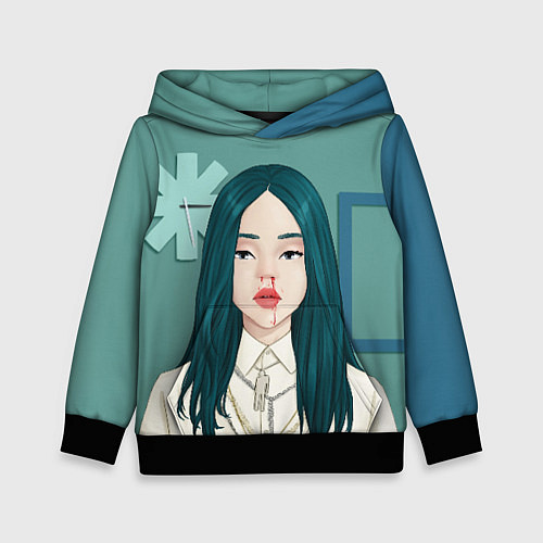 Детская толстовка Billie Eilish: Turquoise Hair / 3D-Черный – фото 1