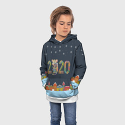 Толстовка-худи детская Новый Год 2020, цвет: 3D-белый — фото 2