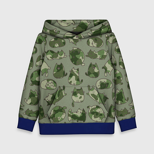 Детская толстовка Камуфляж с котиками хаки / 3D-Синий – фото 1
