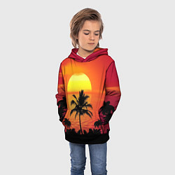 Толстовка-худи детская Пальмы на фоне моря, цвет: 3D-черный — фото 2