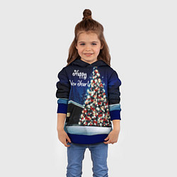 Толстовка-худи детская Новый год с елкой, цвет: 3D-синий — фото 2