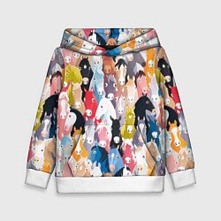 Толстовка-худи детская Цветные лошади, цвет: 3D-белый
