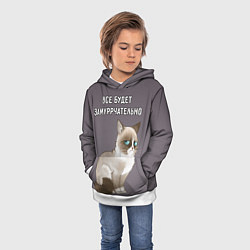 Толстовка-худи детская Грустный кот, цвет: 3D-белый — фото 2