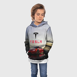 Толстовка-худи детская Tesla Roadster, цвет: 3D-белый — фото 2