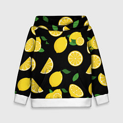 Толстовка-худи детская Лимоны на чёрном, цвет: 3D-белый