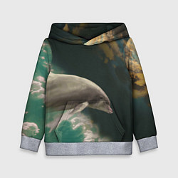 Толстовка-худи детская Дельфин в облаках, цвет: 3D-меланж