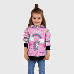 Толстовка-худи детская Единорог Радужный, цвет: 3D-черный — фото 2