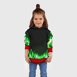 Толстовка-худи детская Зеленый огонь, цвет: 3D-красный — фото 2