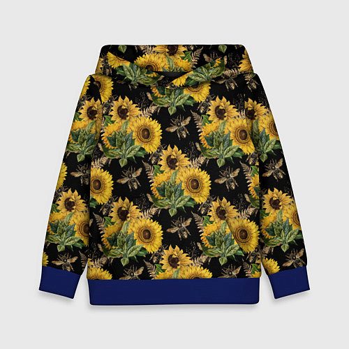Детская толстовка Fashion Sunflowers and bees / 3D-Синий – фото 1