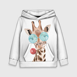 Толстовка-худи детская Жираф в очках, цвет: 3D-белый