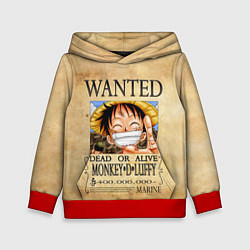 Толстовка-худи детская Манки Д Луффи в розыске One Piece, цвет: 3D-красный