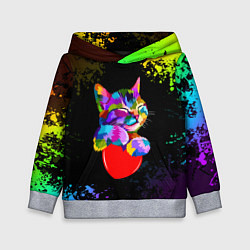 Толстовка-худи детская РАДУЖНЫЙ КОТИК RAINBOW KITTY, цвет: 3D-меланж