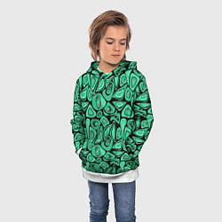 Толстовка-худи детская Зеленый абстрактный узор, цвет: 3D-белый — фото 2