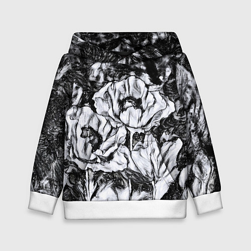 Детская толстовка Черно-белый узор Маки / 3D-Белый – фото 1