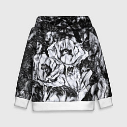 Толстовка-худи детская Черно-белый узор Маки, цвет: 3D-белый