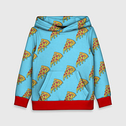 Толстовка-худи детская Пицца паттерн на голубом, цвет: 3D-красный