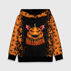 Толстовка-худи детская Веселая тыква на хеллоуин, цвет: 3D-черный