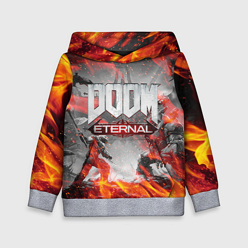 Детская толстовка DOOM ETERNAL ДУМ ПАЛАЧ РОКА В ОГНЕ / 3D-Меланж – фото 1