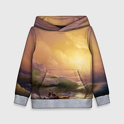 Толстовка-худи детская Шторм в море девятый вал, цвет: 3D-меланж