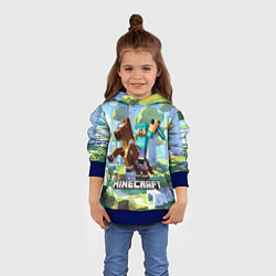 Толстовка-худи детская Майнкрафт на коне в березовом лесу, цвет: 3D-синий — фото 2