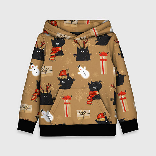 Детская толстовка Черные новогодние коты / 3D-Черный – фото 1