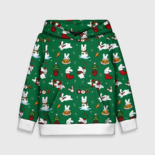 Детская толстовка Новогодний паттерн с зайчиками / 3D-Белый – фото 1