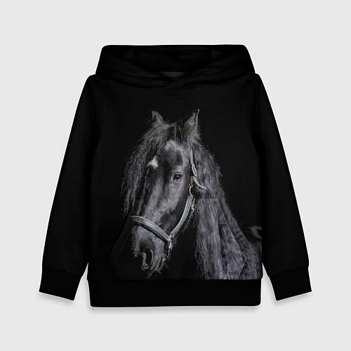 Детская толстовка Лошадь на черном фоне / 3D-Черный – фото 1