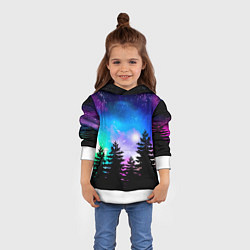Толстовка-худи детская Космический лес, елки и звезды, цвет: 3D-белый — фото 2