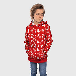 Толстовка-худи детская НОВОГОДНИЙ УЗОР КРАСНО БЕЛЫЙ, цвет: 3D-красный — фото 2