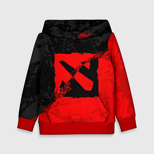 Детская толстовка DOTA 2 RED BLACK LOGO, БРЫЗГИ КРАСОК / 3D-Красный – фото 1