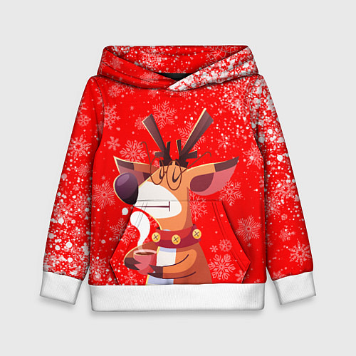 Детская толстовка НОВОГОДНИЙ ОЛЕНЬ И ЧАШКА КОФЕ / 3D-Белый – фото 1