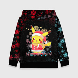 Толстовка-худи детская MERRY CHRISTMAS ПИКАЧУ 2022 ПОКЕМОНЫ, цвет: 3D-черный
