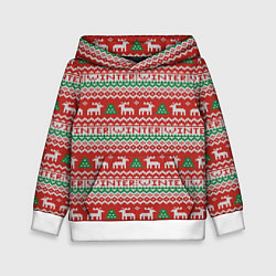 Толстовка-худи детская Deer Christmas Pattern, цвет: 3D-белый